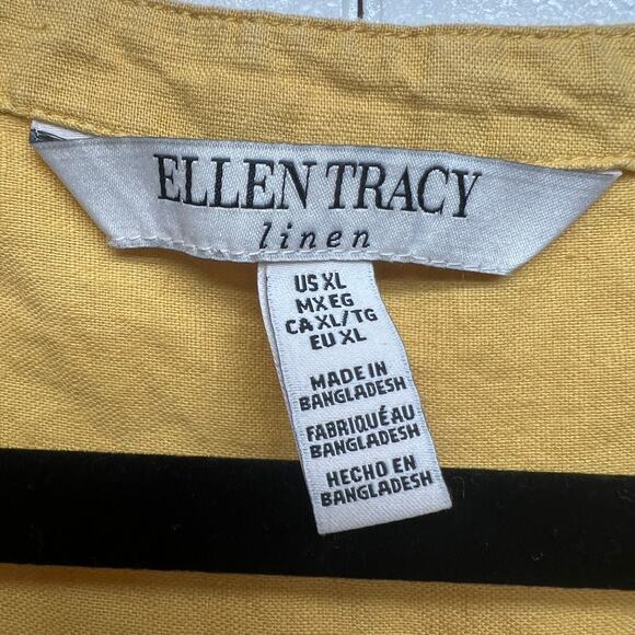 Ellen Tracy Womens Top Medium Linen Cotton Roll Tab Sleeve Summer Breathable - Picture 2 of 15